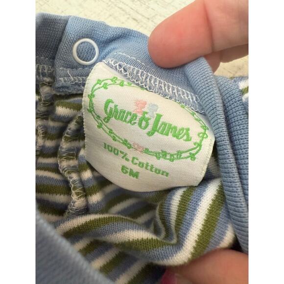 Grace & James Kids Blue Brooks Dinosaur Striped Romper Size 6M - Picture 7 of 7